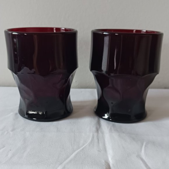 Pair Vintage Ruby Red Glass 8 Ounce Water Glasses Tumblers Georgian Pattern - Picture 1 of 7
